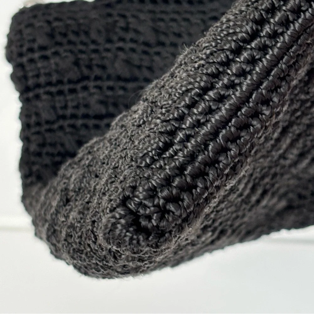 The Sak Black Crochet Knit Handbag Satchel Tote Bag